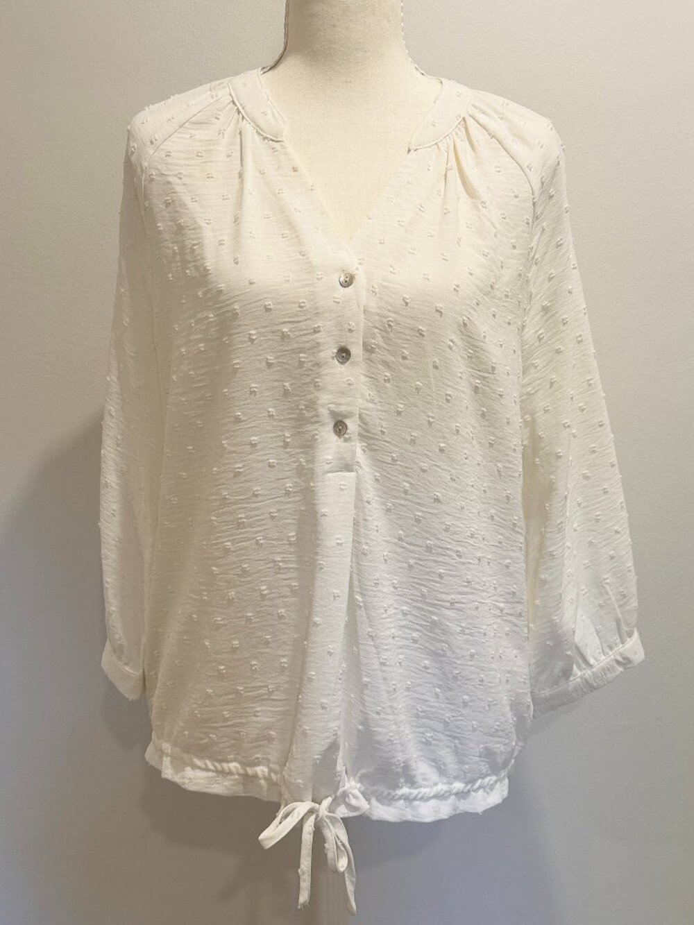 "Como Vintage" (brand name)  NWT White Swiss Dot Blouse | Size Small
